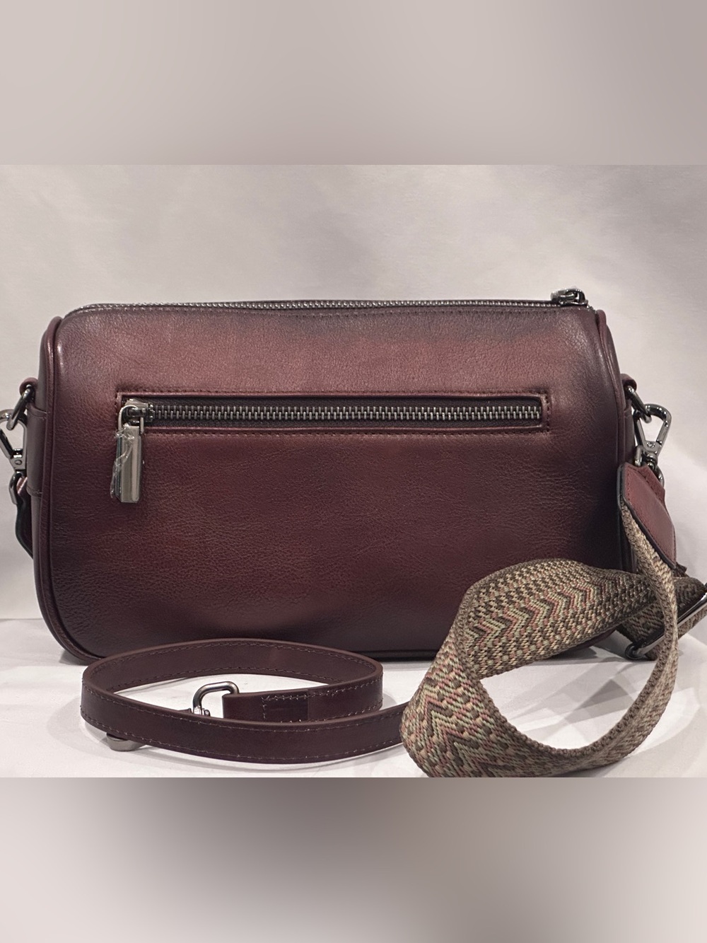 Coolcy Genuine Leather Coffee Brown Crossbody Bag w/ 2 Straps - Picture 2 of 16